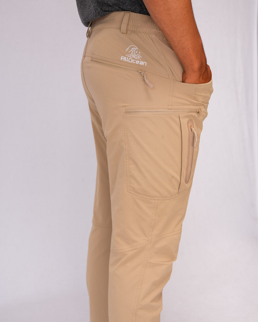 AllOcean SaltRunner saltwater fishing pants side view – Beige
