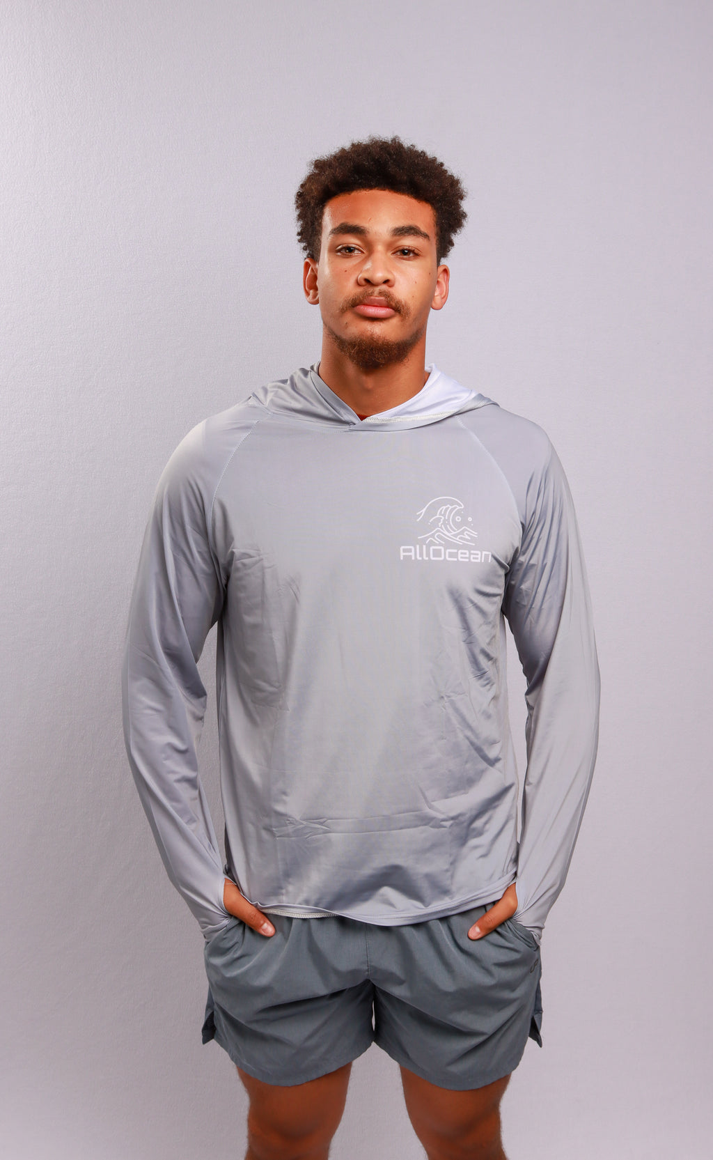 AllOcean Apex Performance Hoodie UPF 50+ front view – Grey