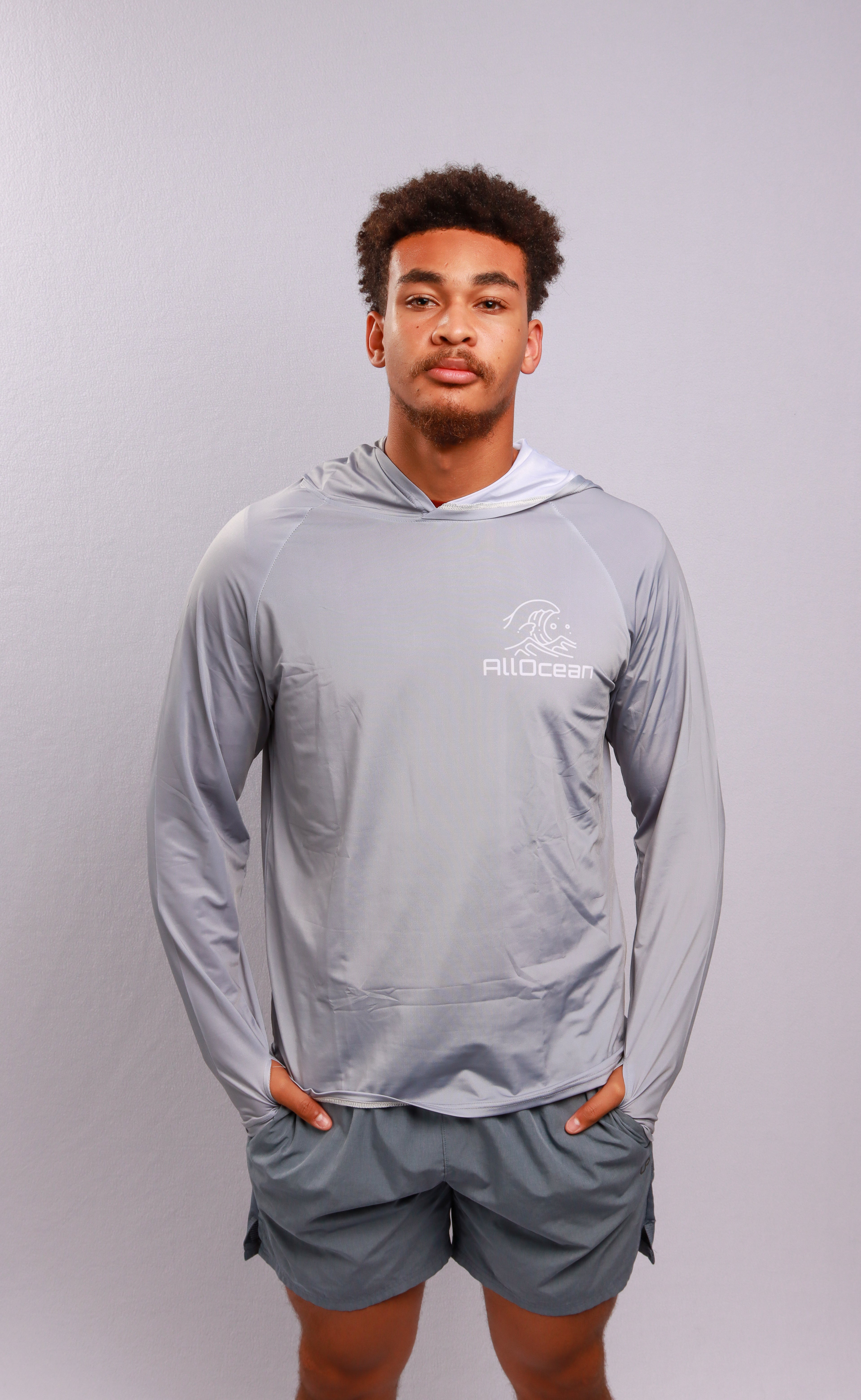 AllOcean Apex Performance Hoodie UPF 50+ front view – Grey