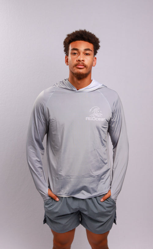 AllOcean Apex Performance Hoodie UPF 50+ front view – Grey
