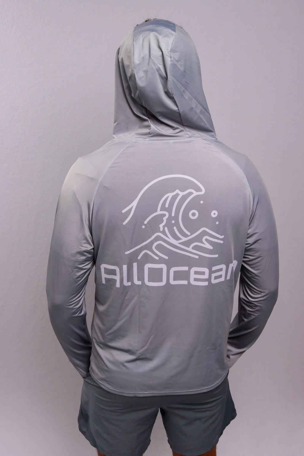  AllOcean Apex Performance Hoodie back view mens UPF 50 – Grey
