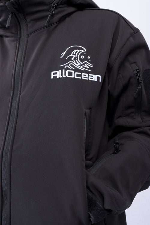 SaltGuard Pro fishing jacket detail showing taped seams and sealed zipper