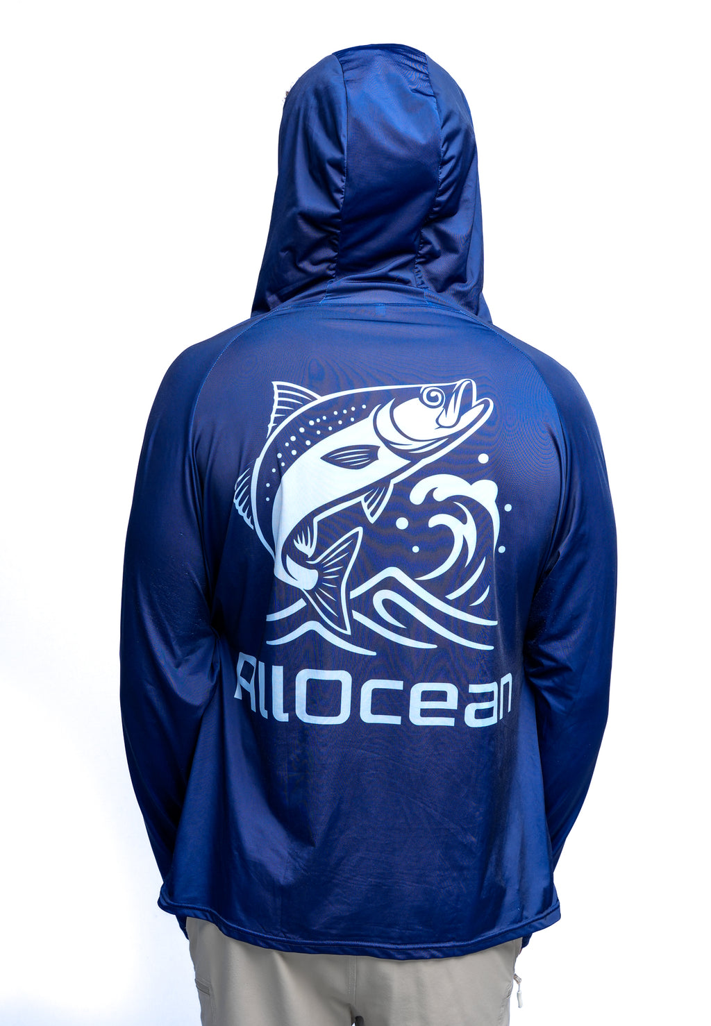 Back view AllOcean Apex Performance Hoodie mens UPF 50 fishing hoodie