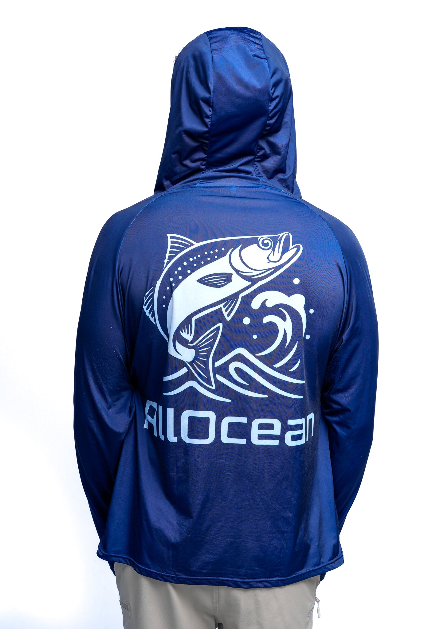 Back view AllOcean Apex Performance Hoodie mens UPF 50 fishing hoodie